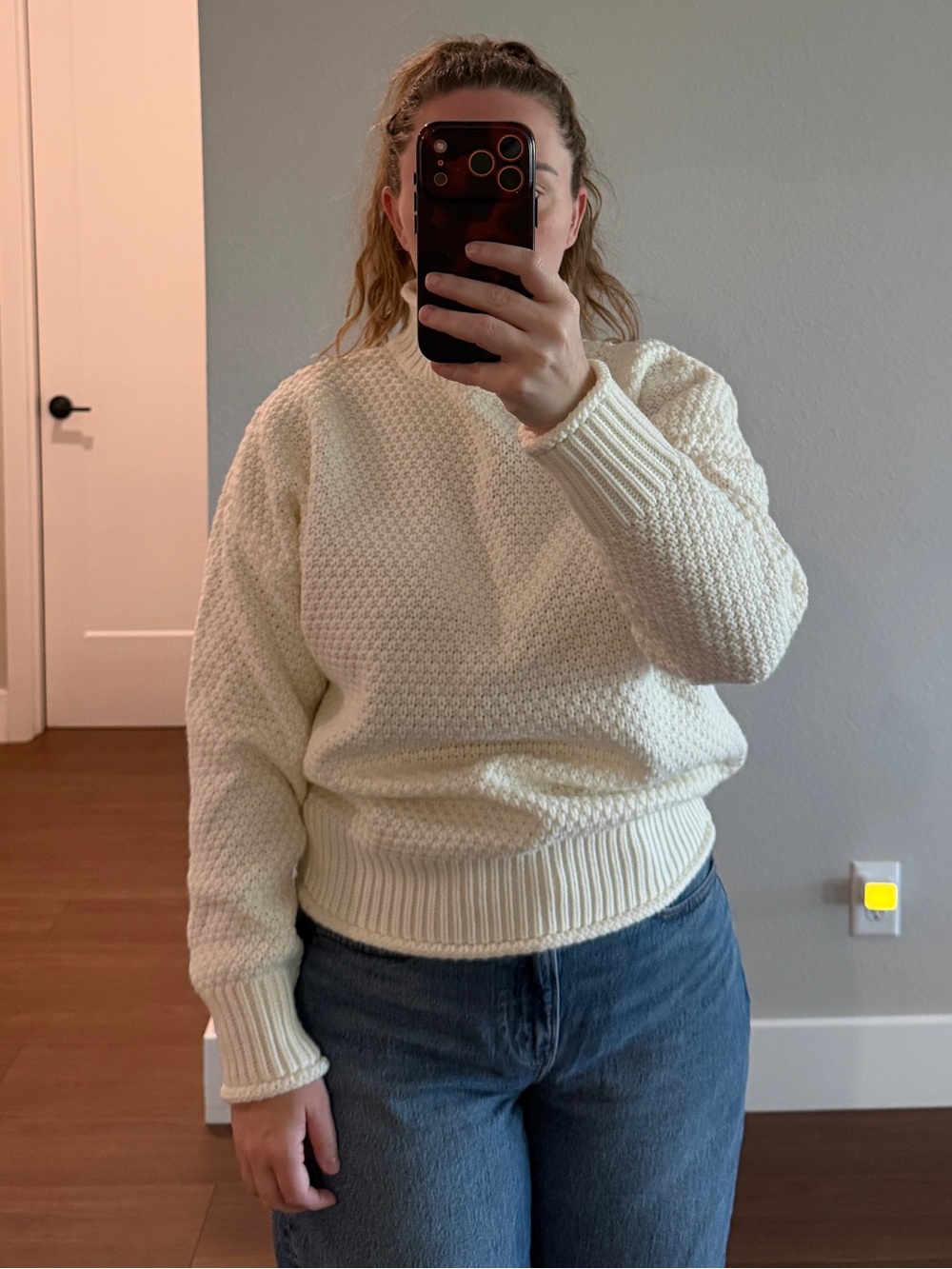 Cream Textured Knit Women's Sweater